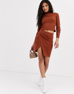 Комбинируемая мини-юбка в рубчик с запахом ASOS DESIGN-Коричневый