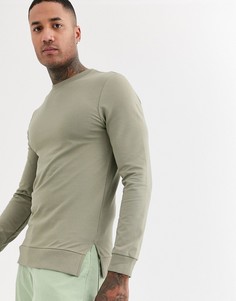 Обтягивающий свитшот цвета хаки с разрезами ASOS DESIGN-Зеленый