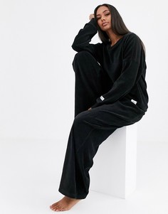 Черные бархатные широкие брюки в рубчик Calvin Klein-Черный