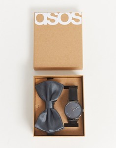 Часы и галстук-бабочка ASOS DESIGN-Черный