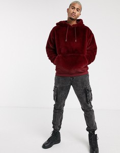 Oversize-худи из искусственного меха бордового цвета ASOS DESIGN-Красный