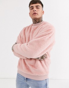 Светло-розовый oversize-свитшот из искусственного меха ASOS DESIGN