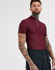 Облегающая бордовая футболка с высоким воротом на молнии ASOS DESIGN-Красный