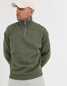 Oversize-свитшот цвета хаки с короткой молнией ASOS DESIGN-Зеленый