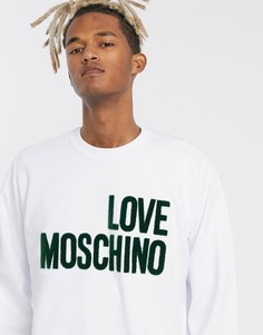 Зеленый свитшот с круглым вырезом и логотипом Love Moschino-Белый