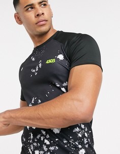 Обтягивающая спортивная футболка с цветочным принтом ASOS 4505-Черный