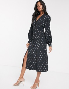 Платье-рубашка с цветочным принтом и поясом Fashion Union-Черный