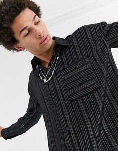 Черная рубашка с длинными рукавами в тонкую полоску металлик Jaded London-Черный
