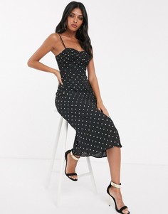 Платье в горошек на бретелях с завязкой Fashion Union-Черный