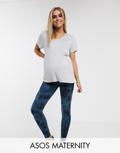 Леггинсы с однотонным принтом тай-дай ASOS DESIGN Maternity-Синий