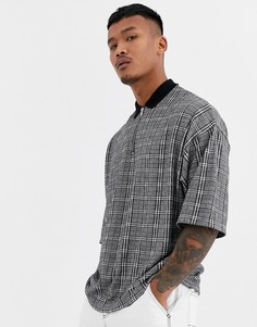 Свободная футболка-поло в клетку с короткой молнией ASOS DESIGN-Черный