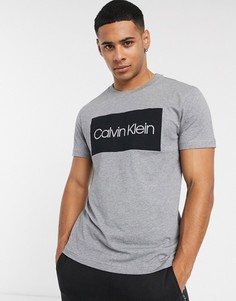Футболка с логотипом и набивкой флок Calvin Klein-Серый