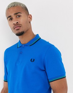 Голубая футболка-поло с двойной окантовкой Fred Perry-Синий