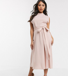 Приталенное платье миди с короткими рукавами ASOS DESIGN Petite-Розовый