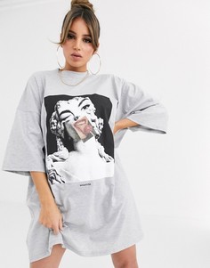 Платье-футболка в стиле oversize с надписью \whatever\" ASOS DESIGN-Серый
