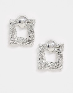 Серебристые серьги с квадратной подвеской ASOS DESIGN-Серебряный