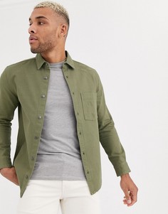 Рубашка цвета хаки с длинными рукавами Bershka-Зеленый
