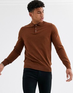 Коричневое поло с длинными рукавами Burton Menswear-Коричневый