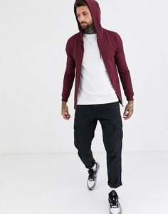 Облегающий худи бордового цвета на молнии ASOS DESIGN-Красный
