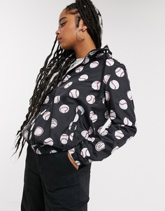 Дутая куртка с бейсбольным принтом и капюшоном Love Moschino-Черный