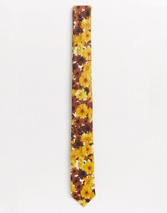 Узкий галстук с цветочным принтом ASOS DESIGN-Желтый