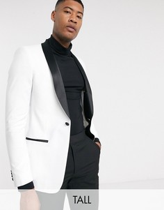 Белый приталенный пиджак-смокинг с черными лацканами ASOS DESIGN Tall