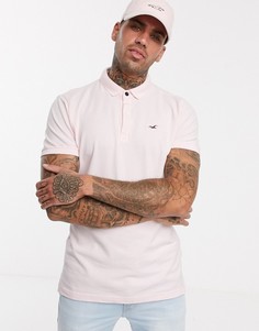 Розовая приталенная футболка-поло с современным воротником и логотипом Hollister-Розовый