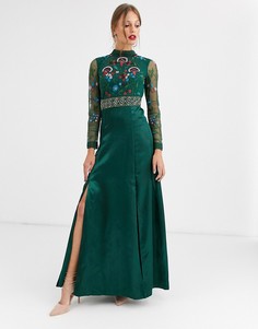 Платье макси с вышивкой и длинным рукавом Frock & Frill-Зеленый