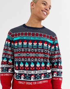 Красный джемпер с новогодним узором гномов Threadbare Tall