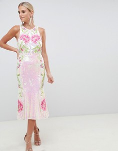 Платье миди с вышивкой и пайетками ASOS DESIGN-Белый