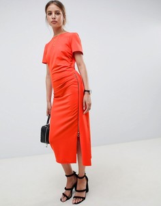 Платье миди со сборками и молнией ASOS DESIGN-Красный