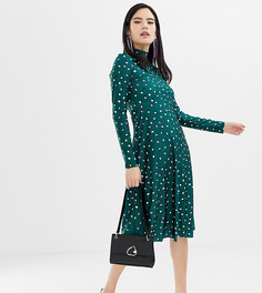 Зеленое платье миди с принтом в горошек Monki-Зеленый