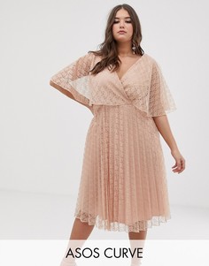 Платье миди с рукавами клеш и кружевом ASOS DESIGN Curve-Розовый