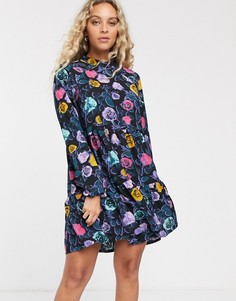Свободное платье мини с цветочным принтом Monki-Черный