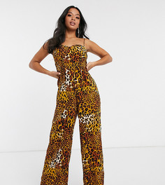Леопардовый комбинезон с широкими штанинами и шнуровкой Missguided Petite-Мульти