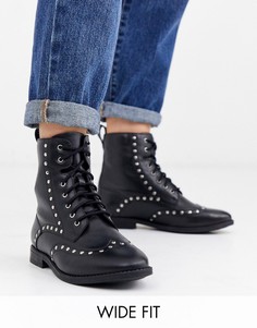 Черные байкерские ботинки из искусственной кожи для широкой стопы с заклепками Simply Be - tanya-Черный