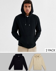 2 худи из органического хлопка черного/бежевого цвета ASOS DESIGN-Мульти