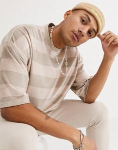 Велюровая oversize-футболка в широкую полоску ASOS DESIGN-Бежевый