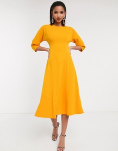 Платье миди с декоративными строчками ASOS DESIGN-Желтый