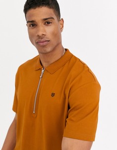 Оранжевое поло свободного кроя с воротом на молнии Jack & Jones Premium-Оранжевый