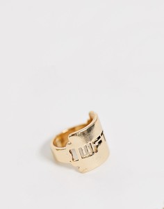 Золотистое кольцо с вырезом и логотипом WFTW-Золотой