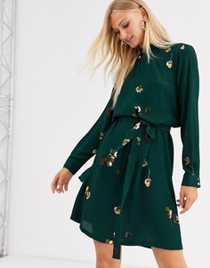 Платье с цветочным принтом и завязкой на талии Only-Зеленый