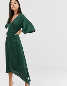 Атласное платье-кимоно макси AX Paris-Зеленый