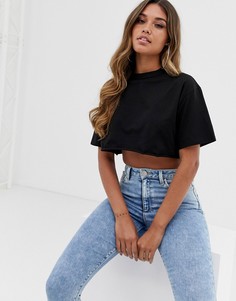 Короткая черная футболка с необработанными краями ASOS DESIGN-Черный