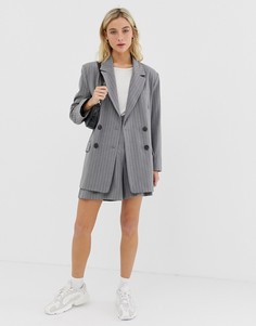 Серый блейзер в тонкую полоску ASOS DESIGN-Мульти