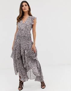 Платье миди с оборками AllSaints Caris Kara-Розовый