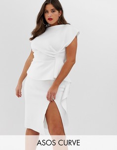 Платье-футляр миди с баской ASOS DESIGN Curve-Белый