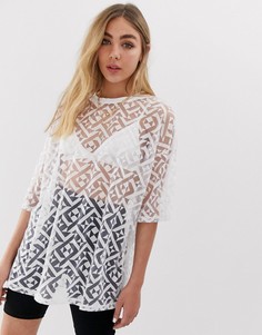 Oversize-футболка с геометрическим принтом Glamorous-Белый