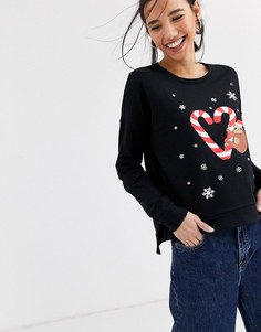 Новогодний джемпер с карамельной конфетой в форме сердечка Only-Черный