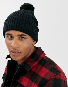 Черная шапка-бини крупной вязки с помпоном ASOS DESIGN-Черный